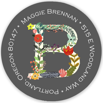 Charcoal Garden Initial Round Address Labels